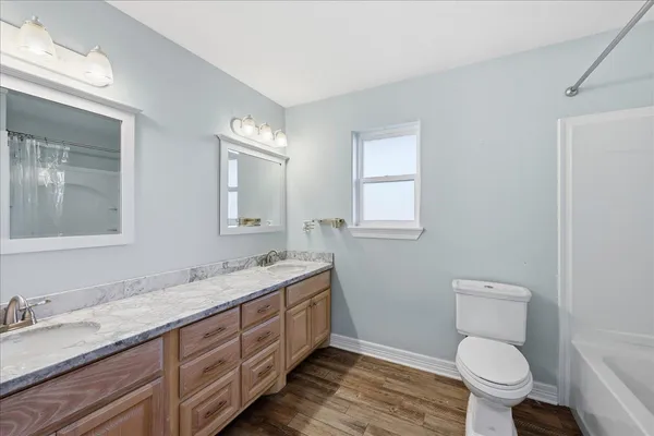 a storage room with cabinets