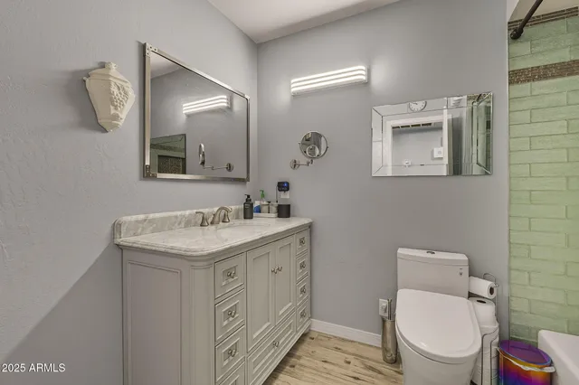 a bathroom with a toilet a sink and mirror