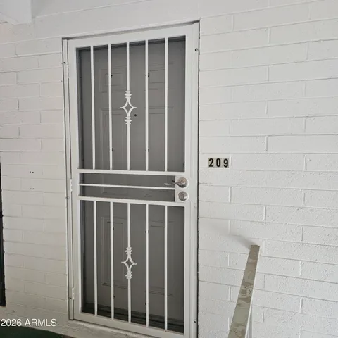 a view of wooden door