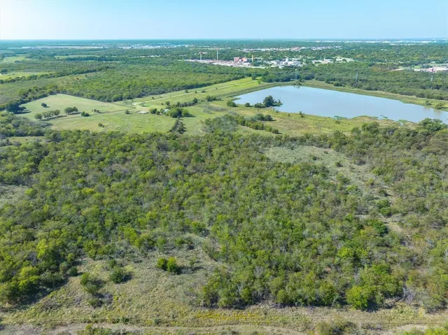 a view of a field with an ocean