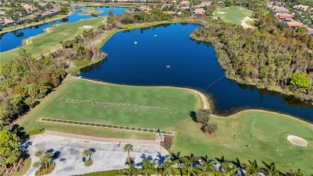 an aerial view of a swimming pool