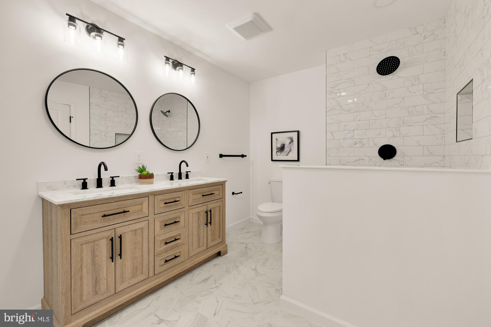 6232 18th Road North Arlington, VA 22205 - Photo 20 of 43 a bathroom with a double vanity sink mirror and shower