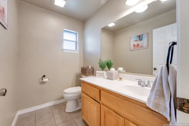 a bathroom with a sink a toilet and a mirror