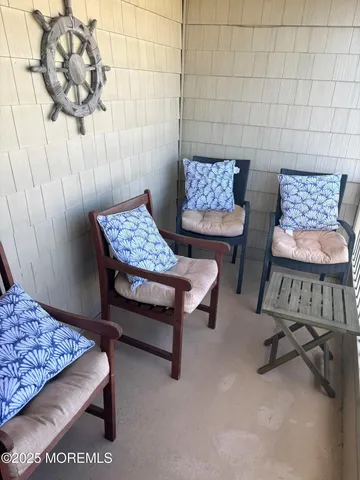 a view of a chair with a small deck