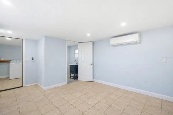 a bathroom with a shower curtain