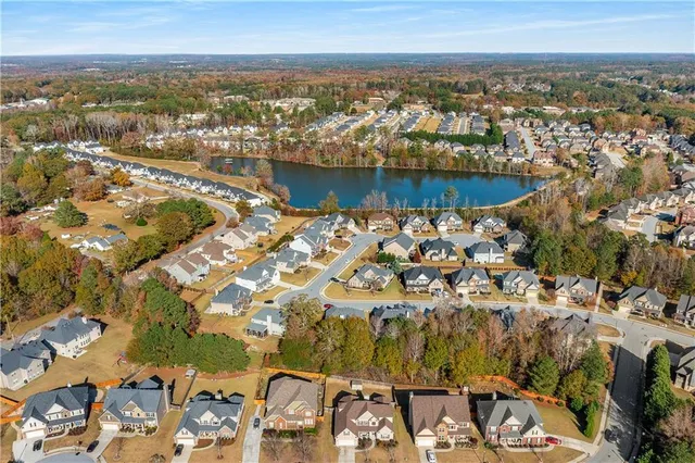 an aerial view of residential building with parking space
