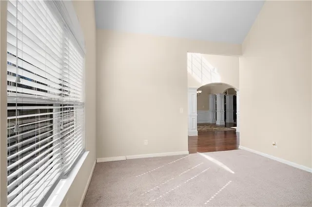 a view of a room that has a window