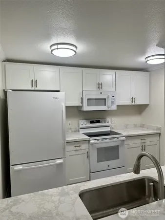 a kitchen with a sink cabinets and stainless steel appliances