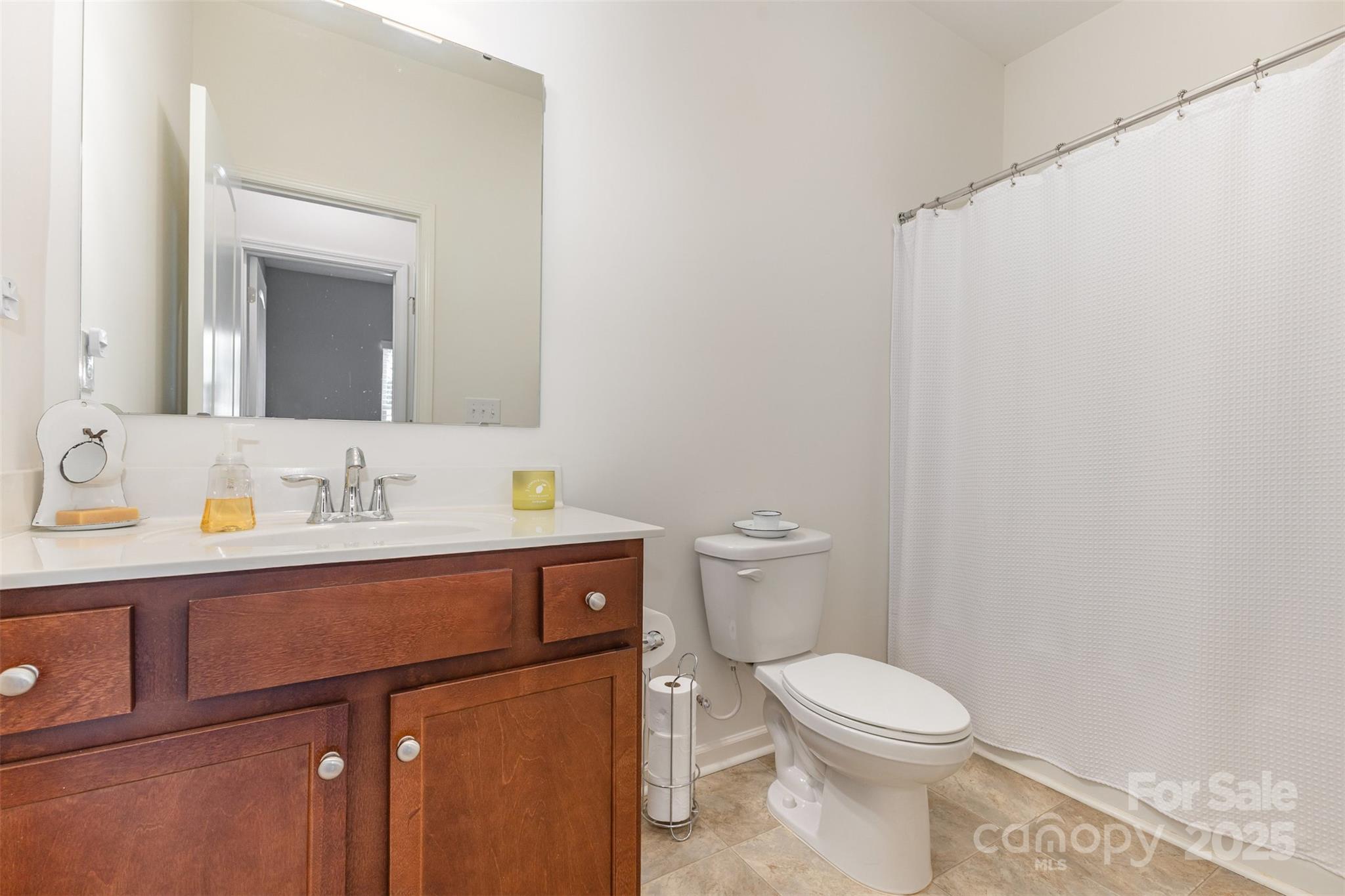26043 Appleyard Court Lancaster, SC 29720 - Photo 13 of 23 a bathroom with a toilet a sink a mirror and vanity