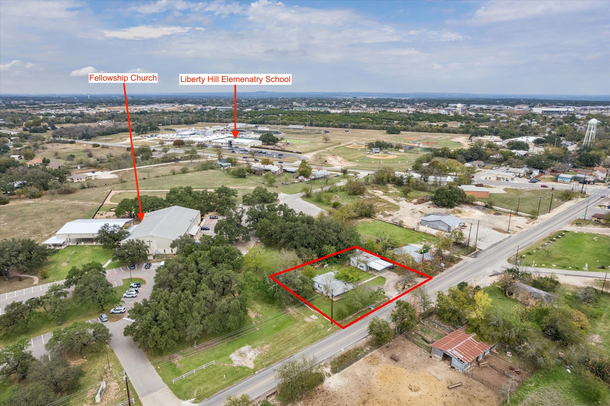 3502 1869th Ranch Liberty Hill, TX 78642 - Photo 3 of 18 Aerial view of property and surrounding area with property boundaries highlighted