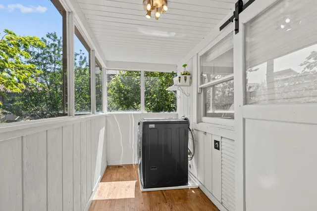 a view of porch with seating space