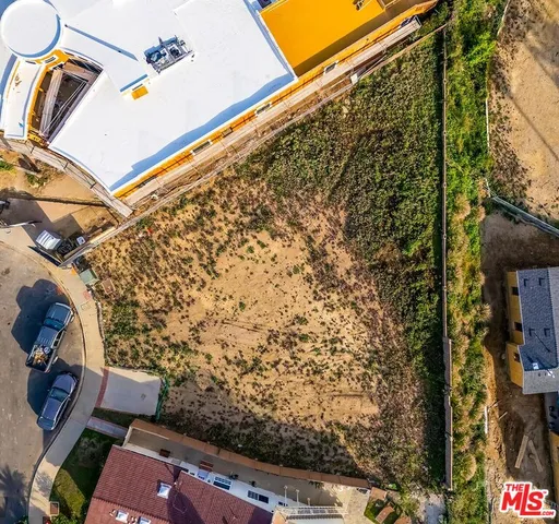 a view of a dry yard with wooden fence
