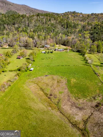 a view of a lush green hillside and houses