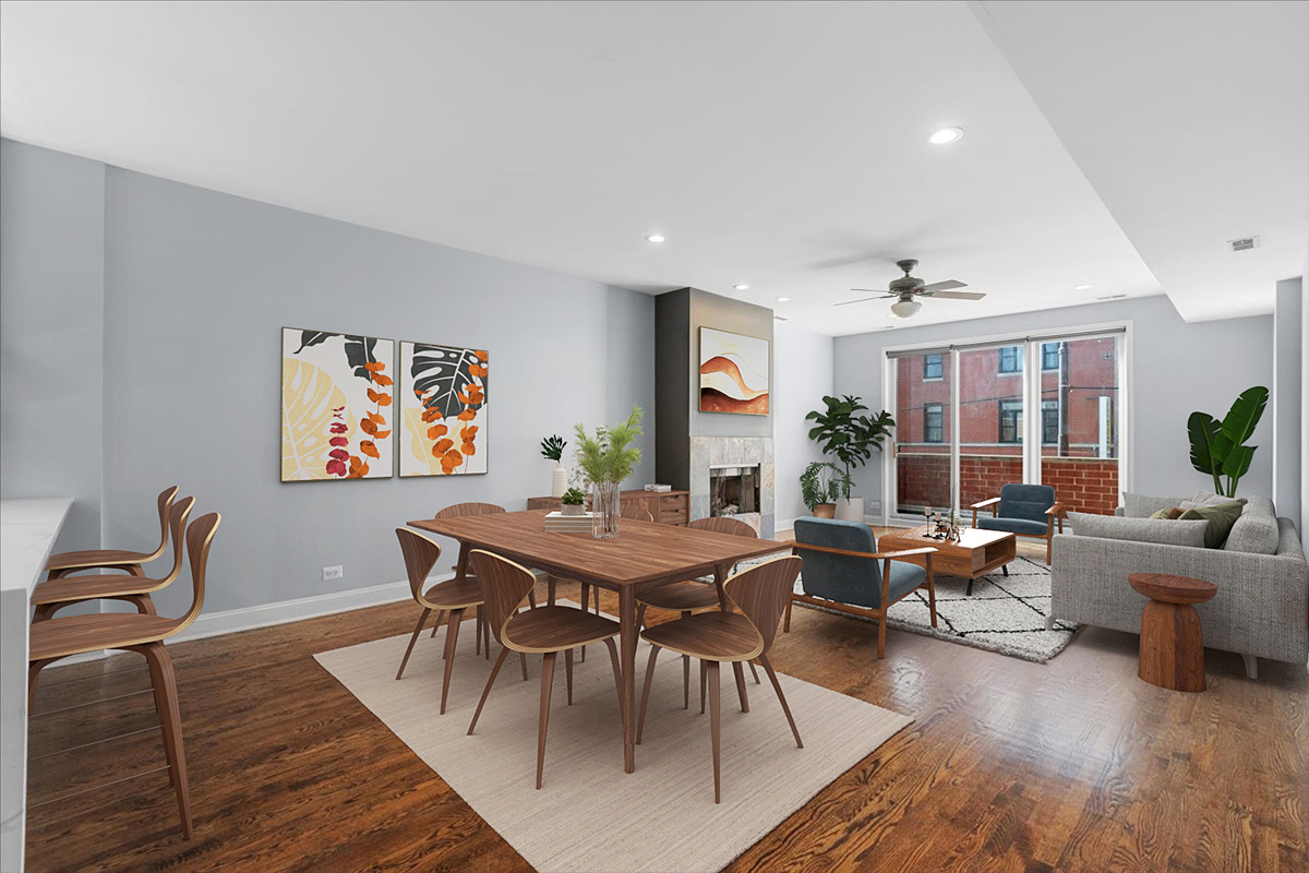 1610 West Grand Avenue, Unit 2C Chicago, IL 60622 - Photo 5 of 13 a view of a dining room with furniture window and wooden floor