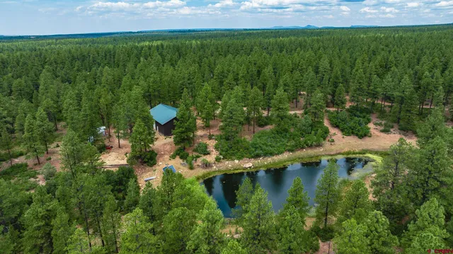 a aerial view of a house with a yard