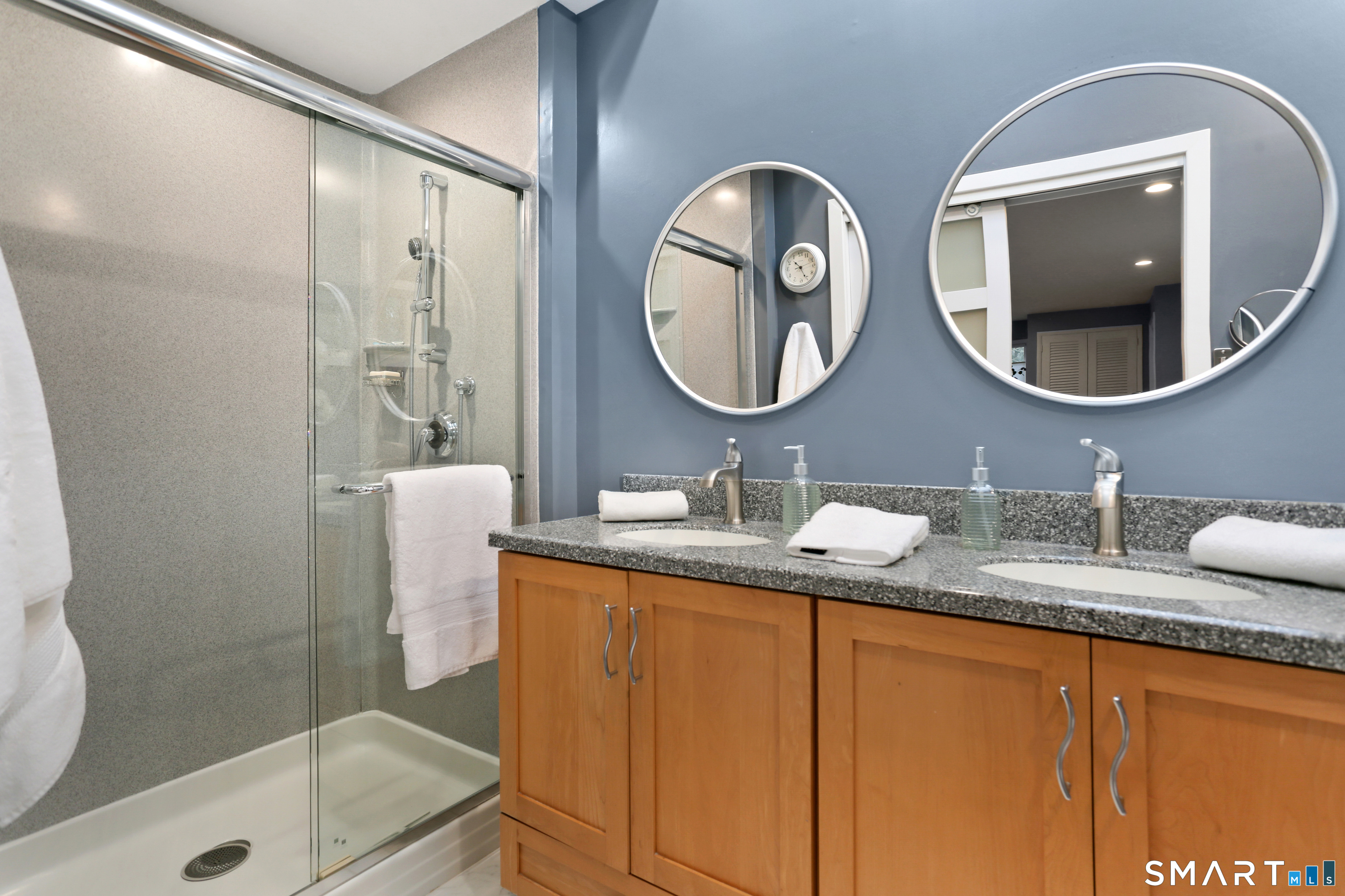 2 Rockyfield Road Westport, CT 06880 - Photo 39 of 40 Double sinks and large shower are special features in the Primary Bathroom