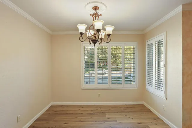 a view of a chandelier in a room