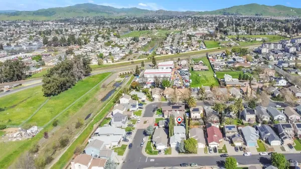 a view of a city with a mountain