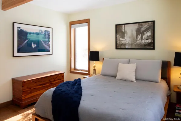 a bedroom with furniture and a window