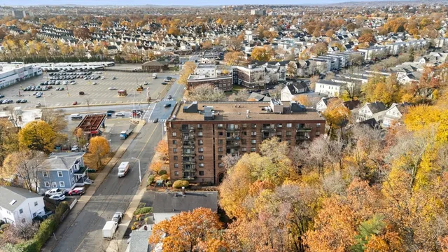 a city view with tall buildings
