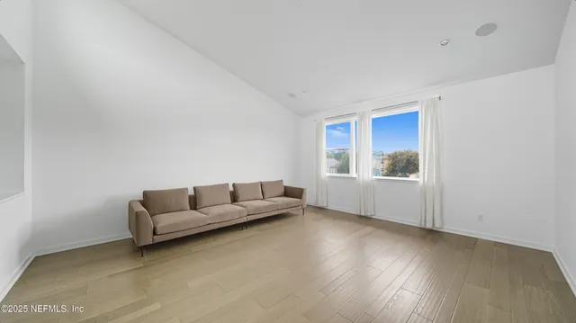 a view of a lake with a garden