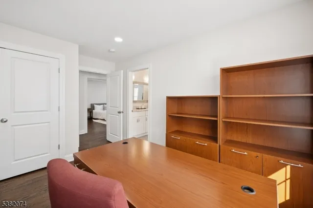 a room with a furniture and closet