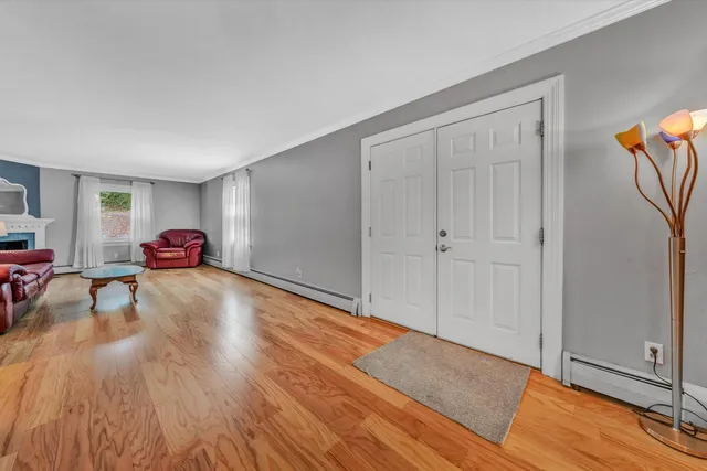 a hallway with wooden floor