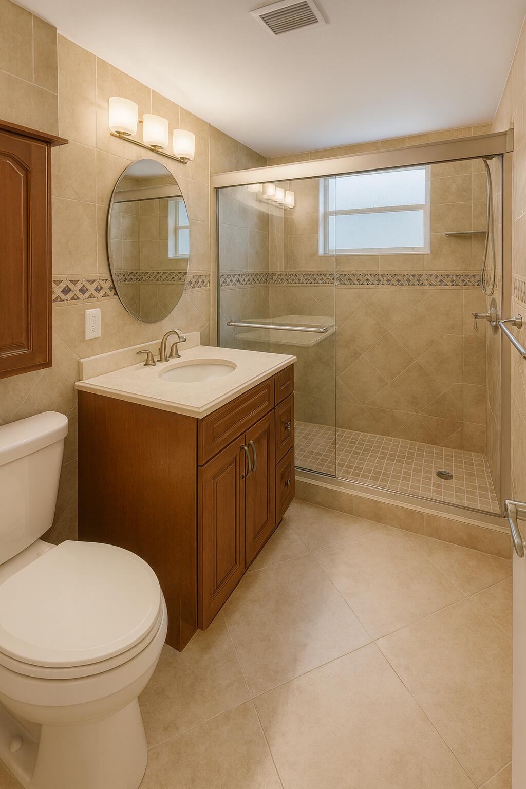 1470 South Ocean Boulevard, Unit 901 Lauderdale-by-the-Sea, FL 33062 - Photo 8 of 13 a bathroom with a sink a toilet and mirror