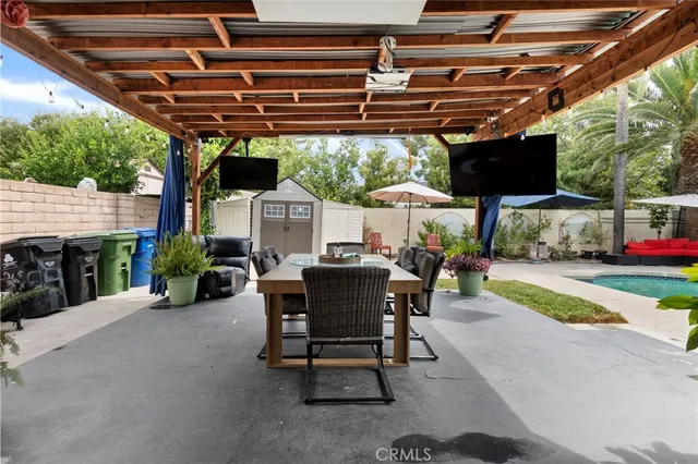 a view of a storage room with furniture