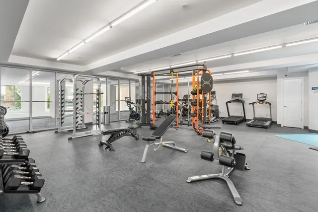 a view of a room with gym equipment