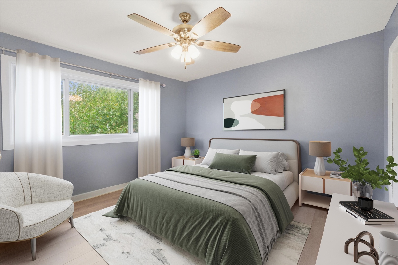 1582 Pennsylvania Avenue Des Plaines, IL 60018 - Photo 15 of 28 a bedroom with a large bed chandelier and a window