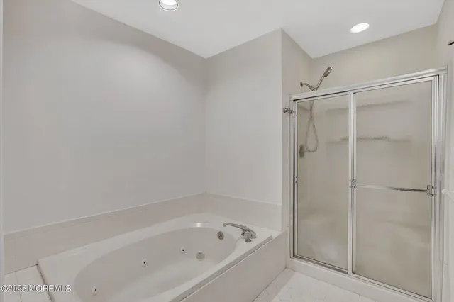 a bathroom with a bathtub and a shower