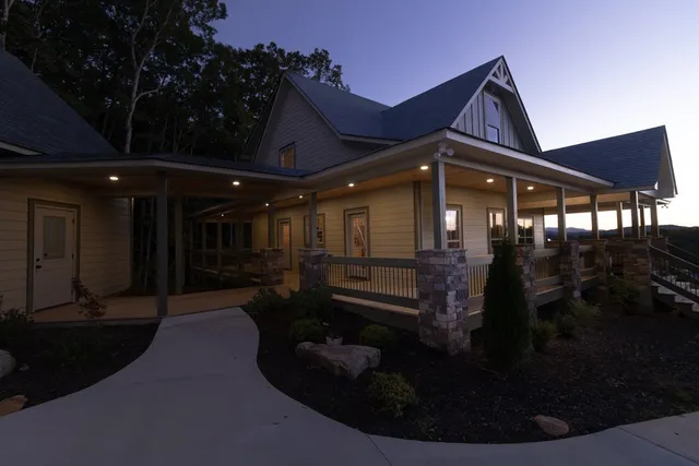 a view of a porch with a yard