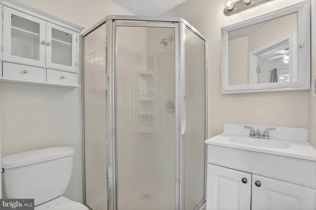 a bathroom with a shower a sink a toilet and mirror