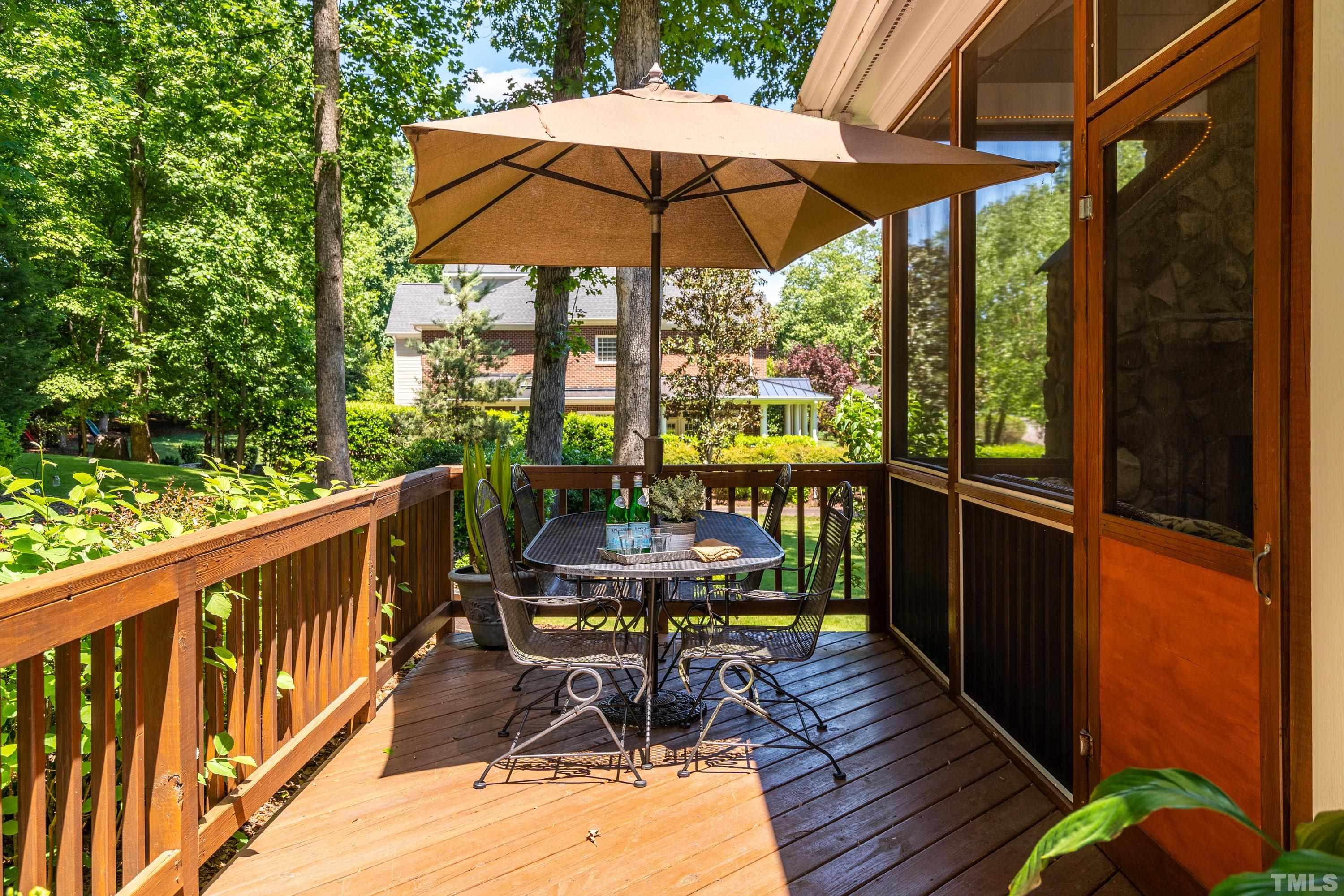 3728 Grandbridge Drive Apex, NC 27539 - Photo 29 of 76 a view of balcony with furniture and umbrella