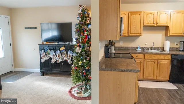 a kitchen with a refrigerator and a sink