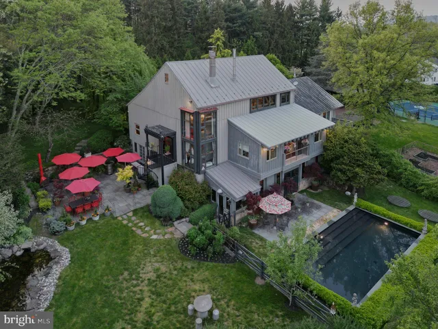 an aerial view of a house