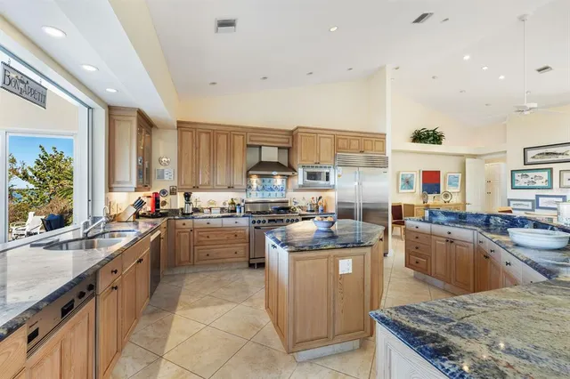 a kitchen with lots of counter top space