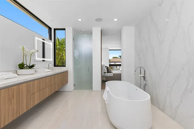 a bathroom with a bathtub