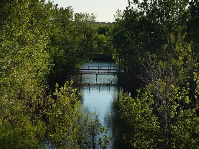 a view of a lake with a house in background