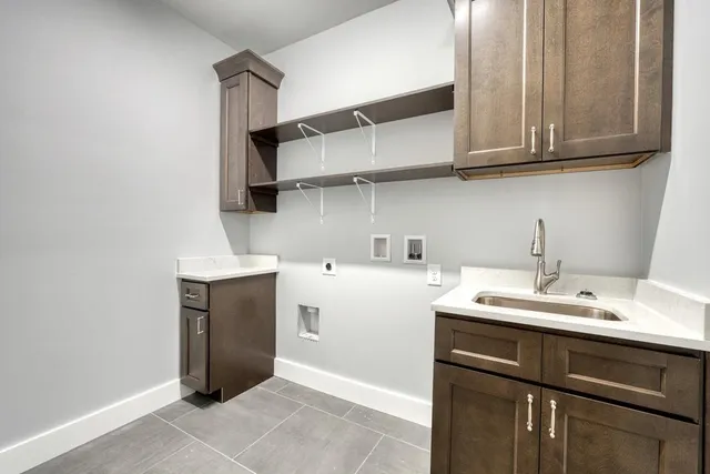 a room with a sink cabinets and utility