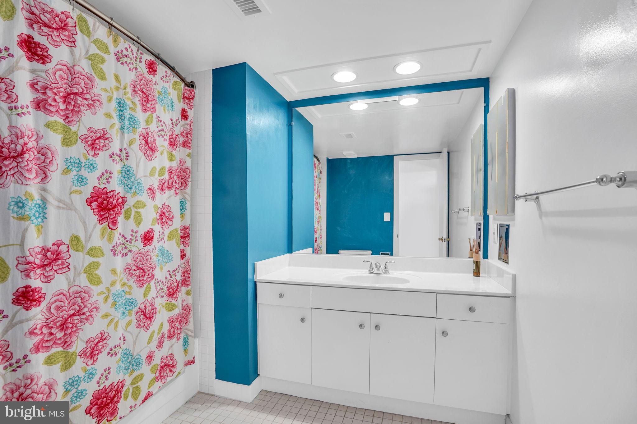5501 Seminary Road, Unit 1908S Falls Church, VA 22041 - Photo 30 of 43 a bathroom with a sink a mirror and shower curtain