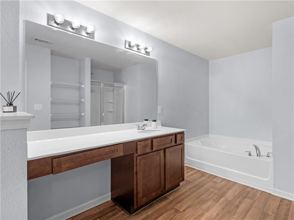 10891 Wheeler Trace Hampton, GA 30228 - Photo 25 of 45 a bathroom with a bathtub a sink and a mirror