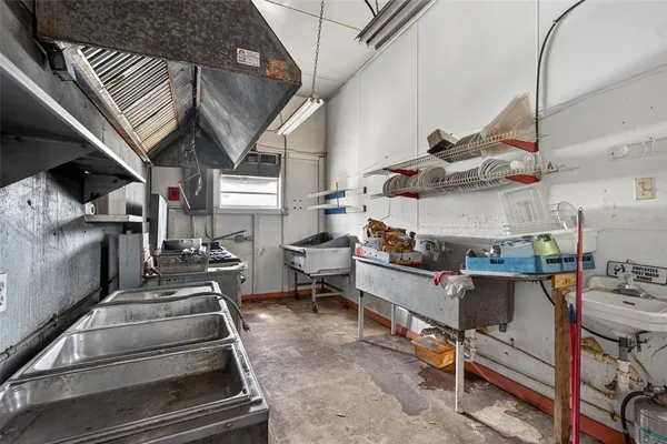 a kitchen with lots of counter top space