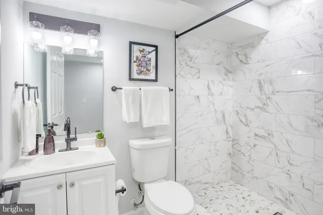 a bathroom with a sink a toilet and shower curtain