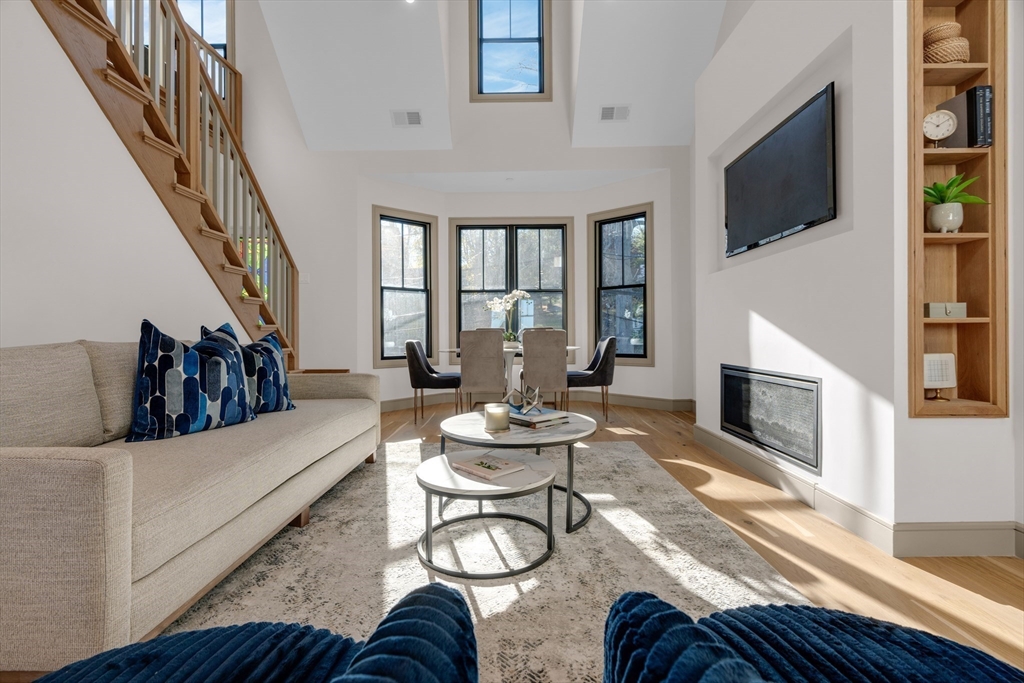 151 Mason Terrace, Unit 2 Brookline, MA 02446 - Photo 3 of 21 a living room with fireplace furniture and a flat screen tv