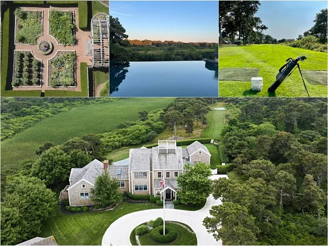 an aerial view of a house with garden space and outdoor seating