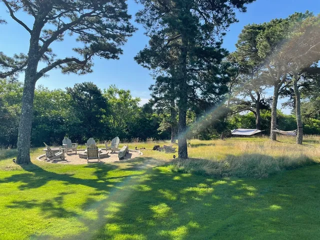 a view of a golf course with a garden