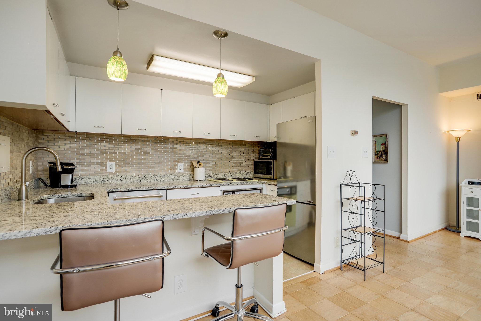 510 N Street Southwest, Unit N430 Washington, DC 20024 - Photo 11 of 29 a kitchen with stainless steel appliances granite countertop a sink and a refrigerator