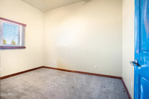 a view of an empty room with closet area
